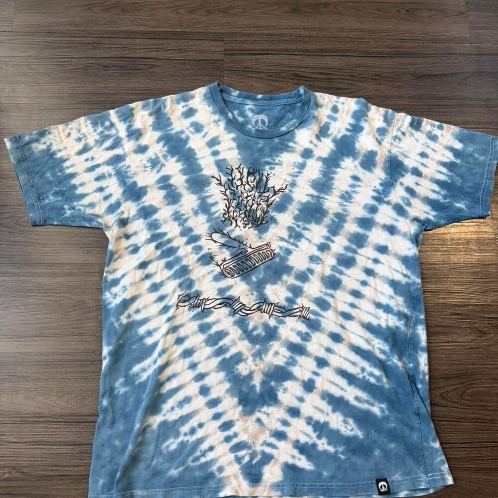 Y2K Gnarly Skate Surf blue tie-dye Distressed faded Tee Size XL